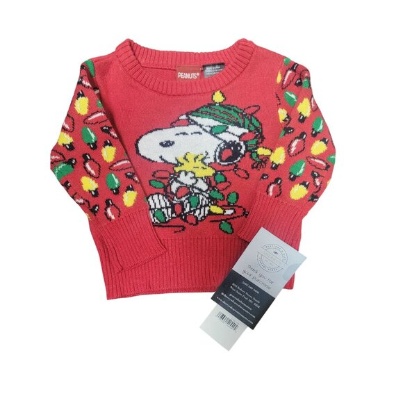 Peanuts Infant Christmas Sweater NB Months Featuring Snoopy & Woodstock Holiday - Picture 2 of 4